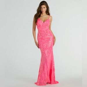 Windsor XS Prom/Formal Dress - Eliana Formal Sequin Mermaid Dress - Neon Pink